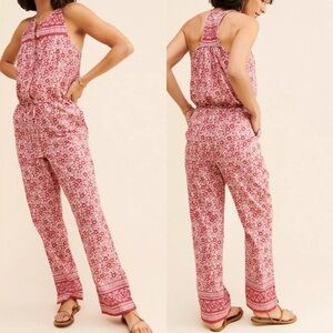 Faherty Adella Floral Pink Sleeveless Racerback Jumpsuit SIZE SMALL